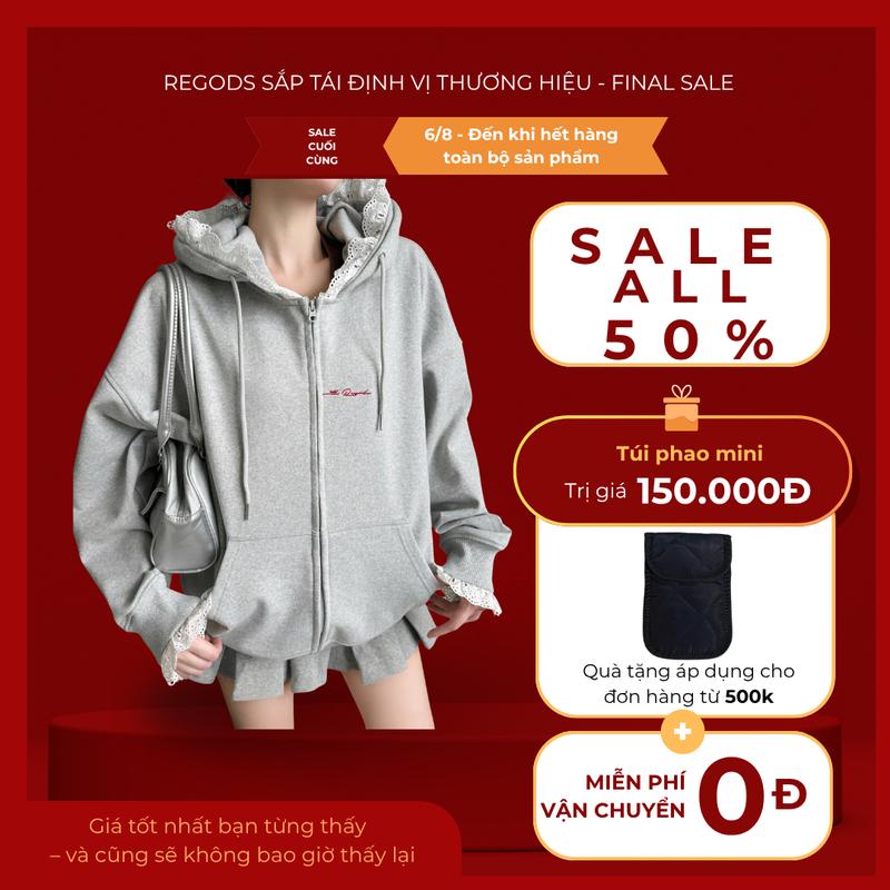 [ FINAL SALE ALL 50% ] Áo khoác có nón Hoodie zip Dalla phối ren nón và tay form rộng Regods - Hoodie zip Dalla