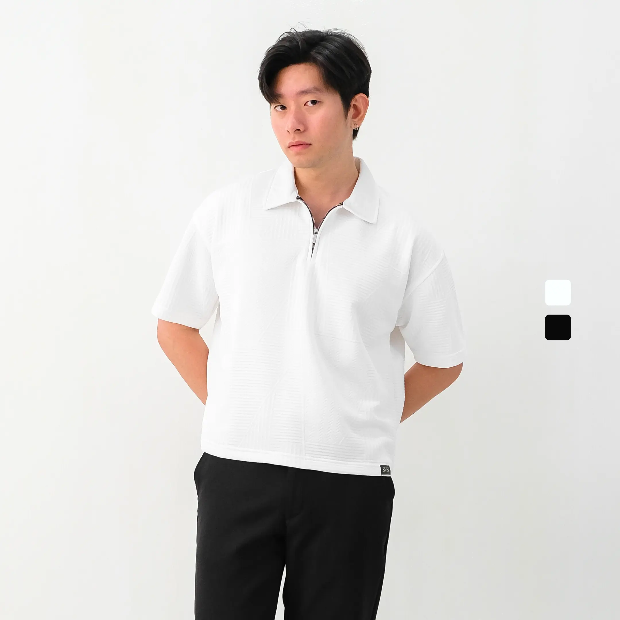SANVANINA Zuma Zipper Boxy Polo Shirt  | Kaos Polo Knit Pria | Atasan Pria Berkerah Boxy Fit Cutting
