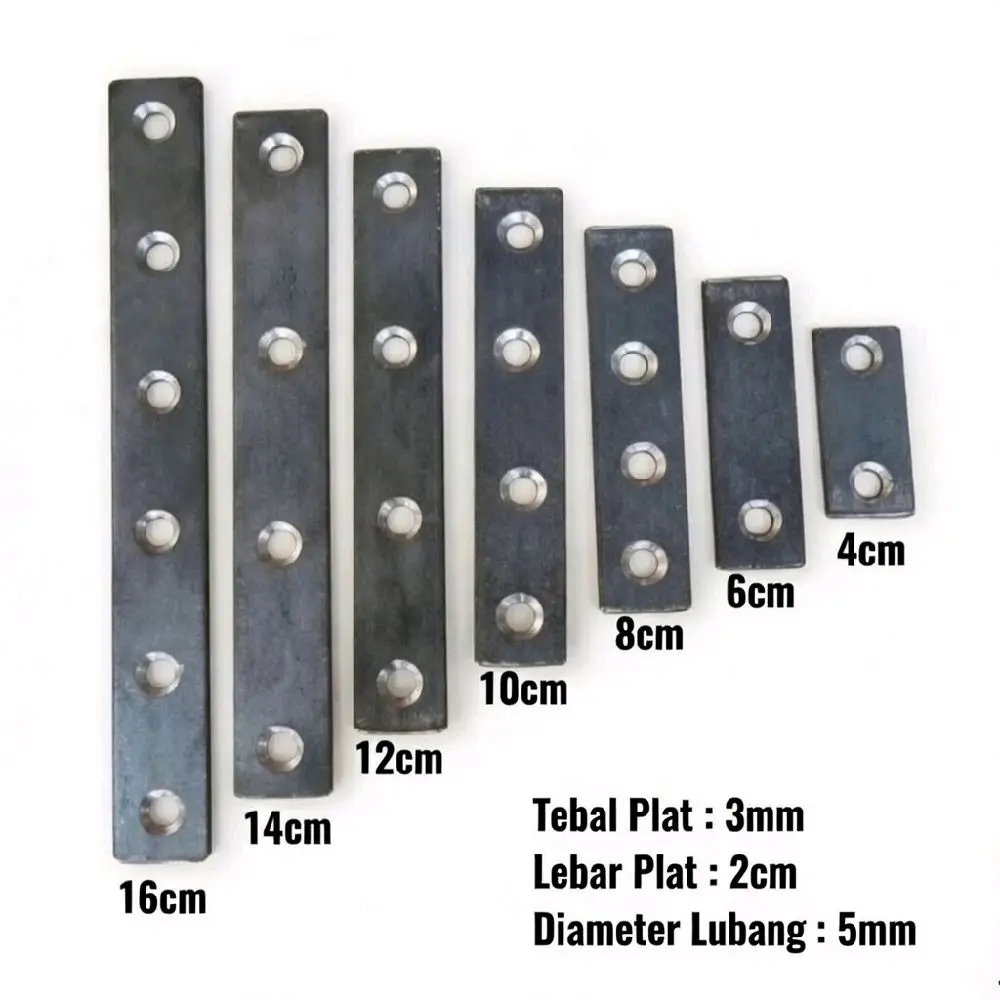 Plat Besi Lurus Lubang Tebal 3mm x 2cm untuk Penyambung Papan Ambalan Kayu
