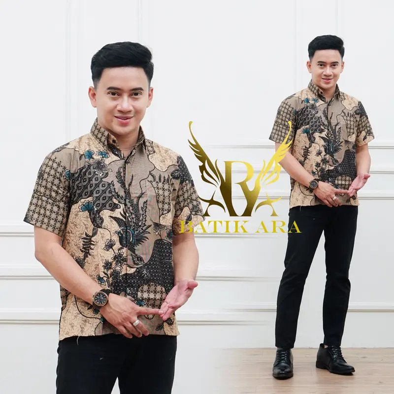 kemeja batik lengan pendek pria dewasa poliester 3