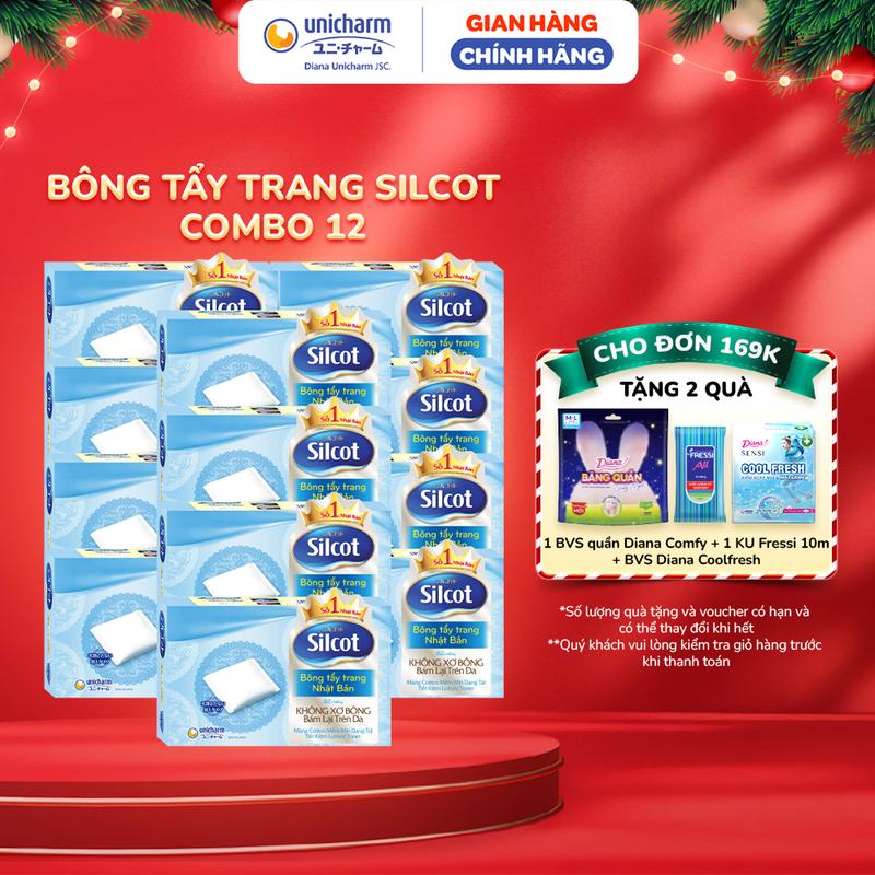 Combo 12 hộp bông bông tẩy trang Silcot 82 miếng hộp