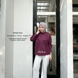 TIARA Kemeja Oversized Blouse Atasan Wanita Panjang Kancing Emas
