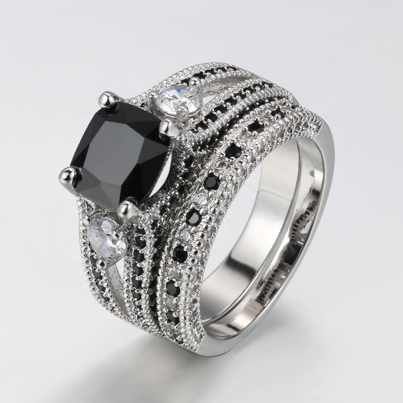 Product Introduction of Black Square Stone Ring Sets Luxury 2 Rounds Fashion Cocktail Party Rings Jewelry For Women Gifts ZYR617 3