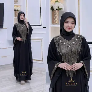 Rades - Kaftan Balqis Ceruty Babydoll Mewah Elegan Jumbo Wanita Muslim Pesta Lebaran Kondangan Nyaman Gamis Remaja Dewasa Simple Payet Mutiara Bordir Panjang Syari Hitam