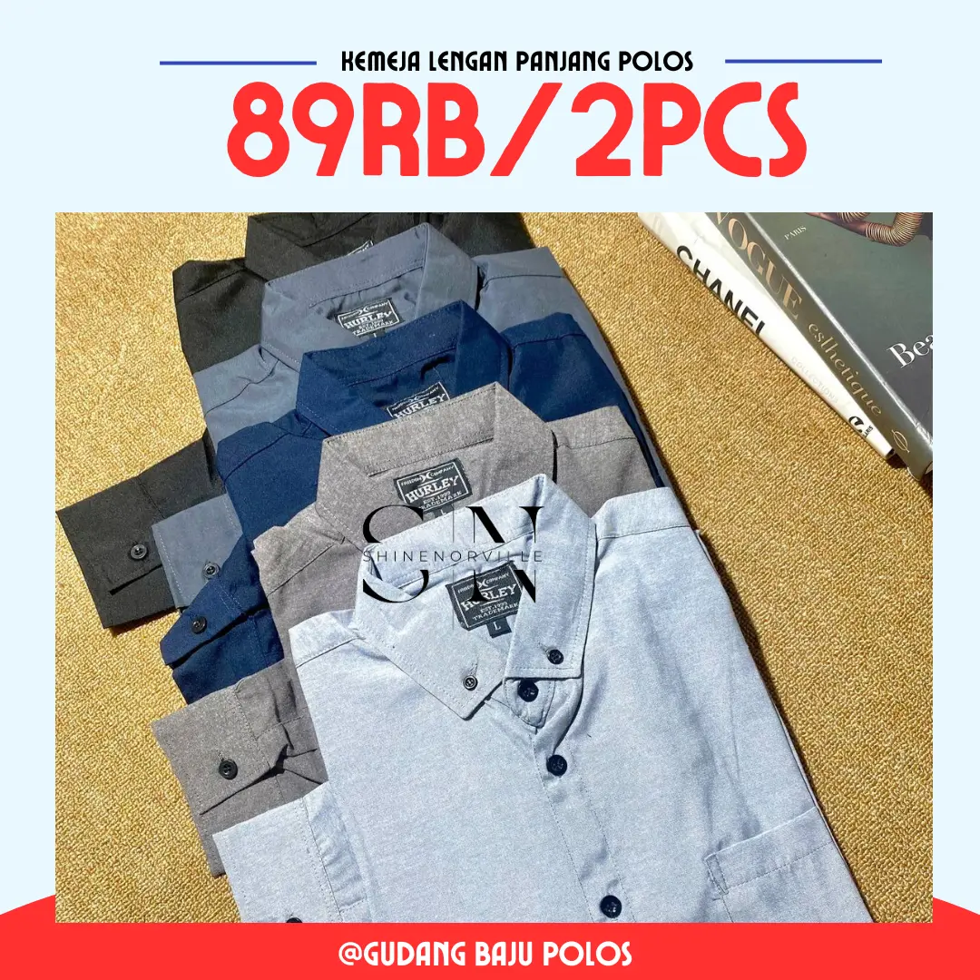 Kemeja Polos Pria Lengan Panjang Slimfit (2pcs)