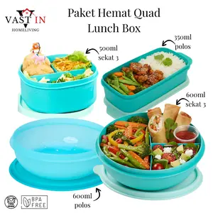 VASTin Paket Hemat Quad Lunch Box (Daichi sekat,Daichi Polos,Yoona,Miki Marvel) Bonus Sendok Garpu.BPA FREE.