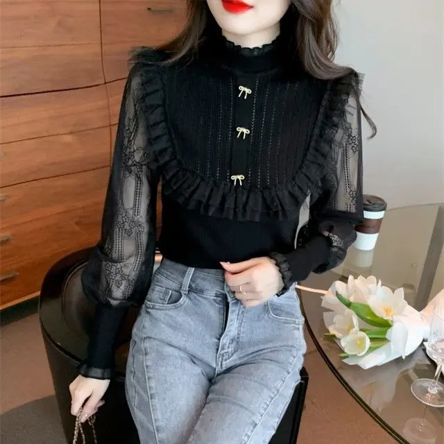 Tay Áo Voan Nối Lưới Phong Cách Hàn Quốc Hợp Thời Trang, Áo Sơ Mi Lớp Cơ Sở Mỏng, Áo Len Dệt Kim, Áo, Mùa Xuân Và Mùa Thu, Mới