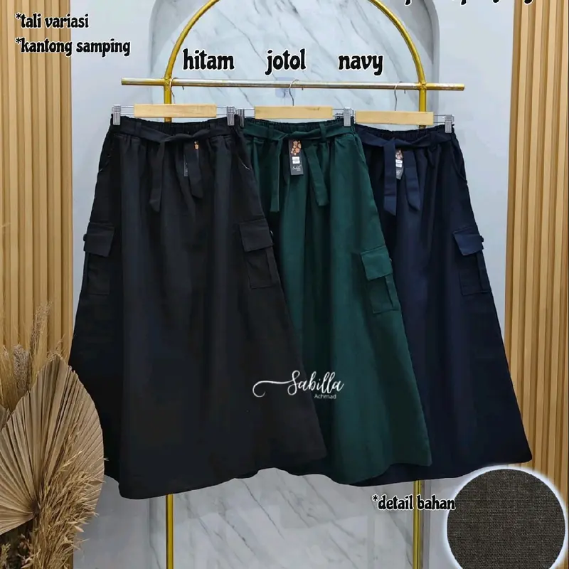 [Sabilla] Rok Cargo Dewasa Jumbo Linen & Twill Stretch Combed Ukuran XL & XXL 1