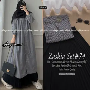 One Set Rok Tunik Setelan Wanita Casual Cantik Zaskia Set Tartan Denza