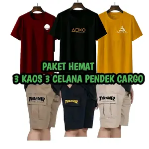 PAKET HEMAT 100K dapat 3 STEL CELANA CHINOS CARGO PENDEK 3 KAOS DISTRO