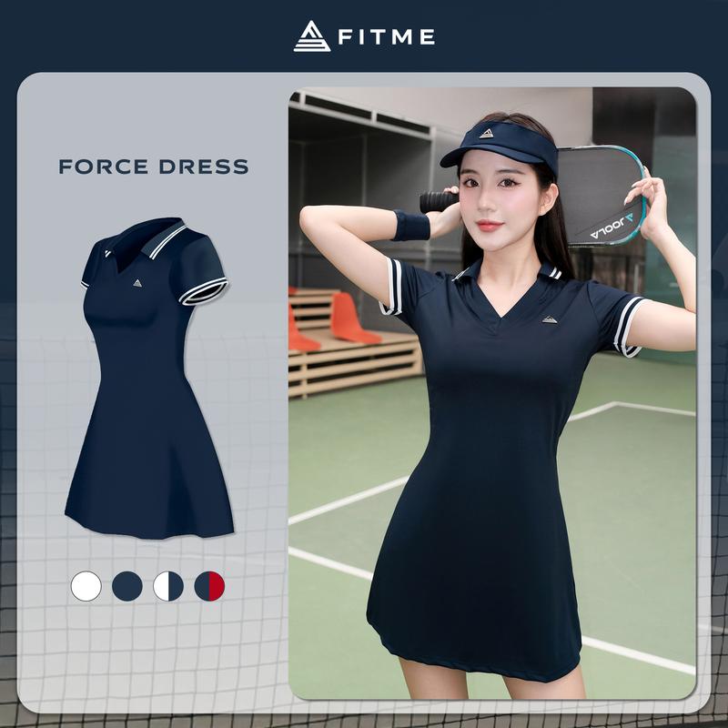 Váy tennis pickleball nữ Fitme FORCE EA cổ V chất liệu co giãn thoáng khí tặng kèm quần bảo hộ DSSP02