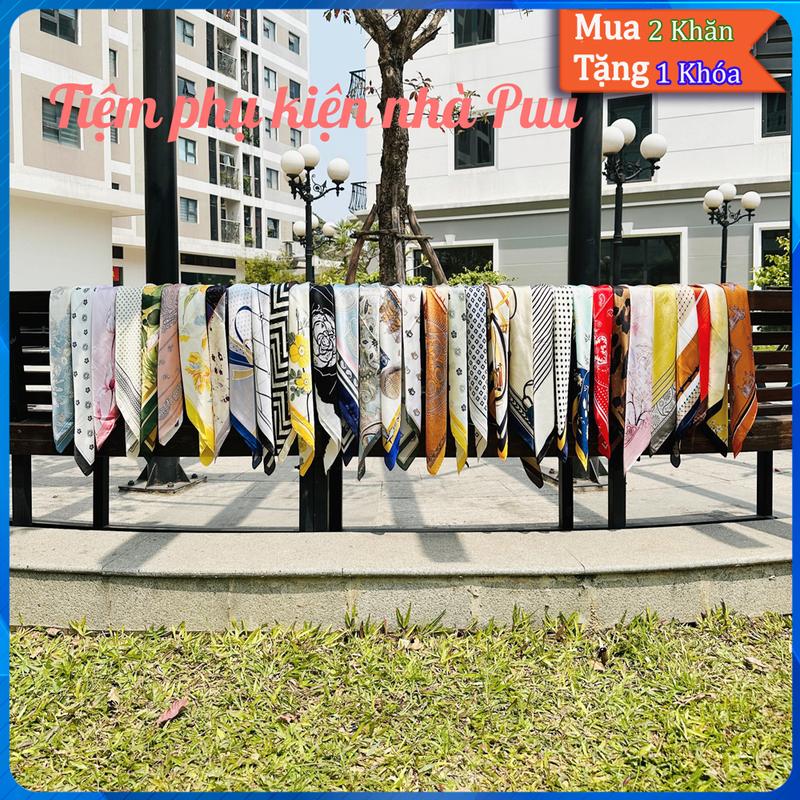   Mua 2 khăn tặng 1 khóa  Khăn Lụa Mẫu Mới Choàng Cổ Làm Nơ Trang Trí Túi Xách Khăn Làm Áo Yếm size 70x70 Chất liệu lụa satin mềm mại và bóng đẹp - Tiệm phụ kiện nhà Puu KH02 