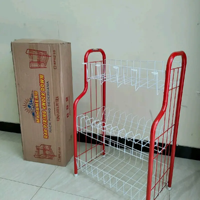 Rak Piring Besi Susun 3 Anti Karat - Lapisan Plastik Kuat dan Tahan Lama - Penyimpanan 2