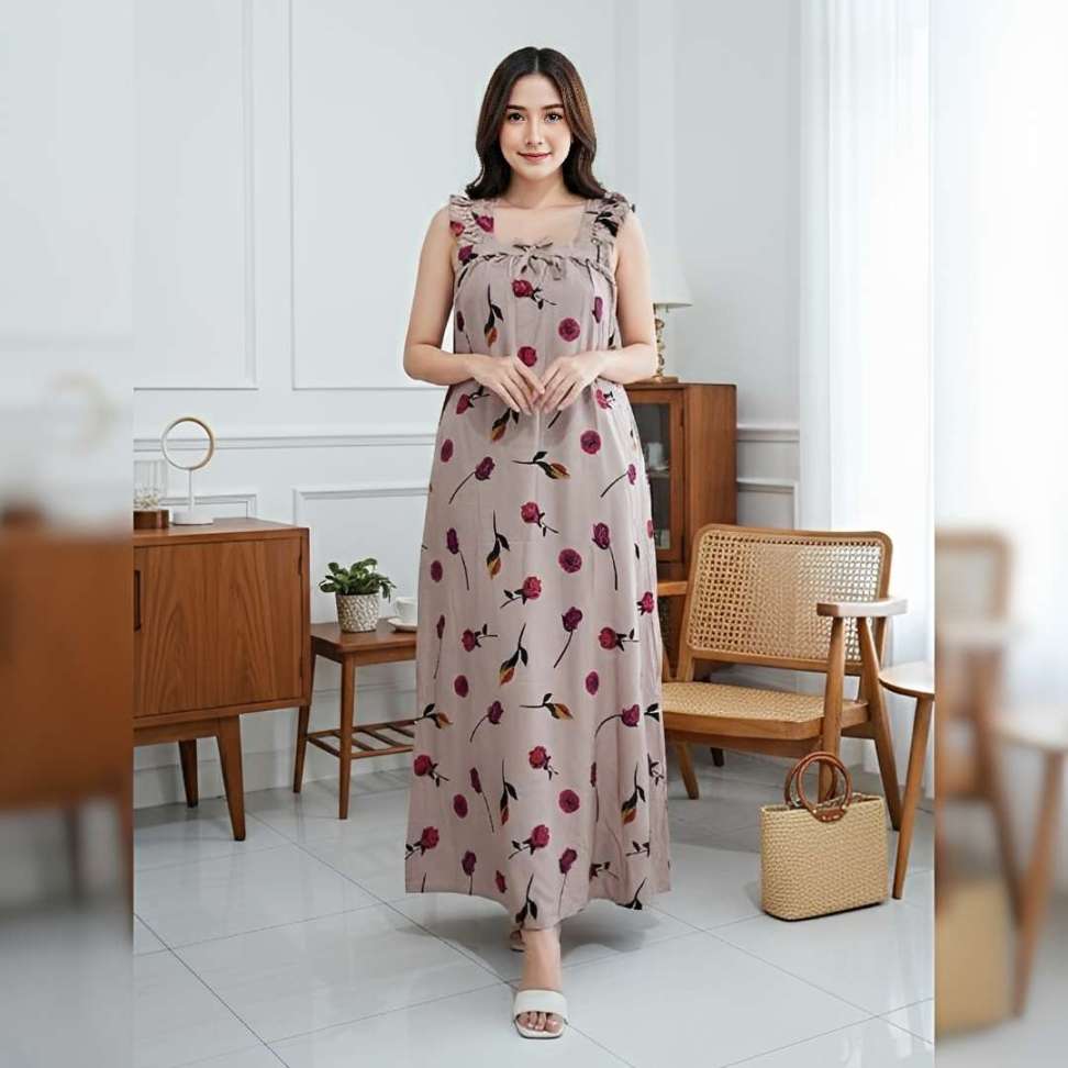 Daster Seksi Dress Yukensi Sexy Oversize LD 120cm Motif Bunga Cantik Kain Rayon Nyaman Adem Longdress Baju Tanpa Lengan Wanita Dewasa Busui Bumil