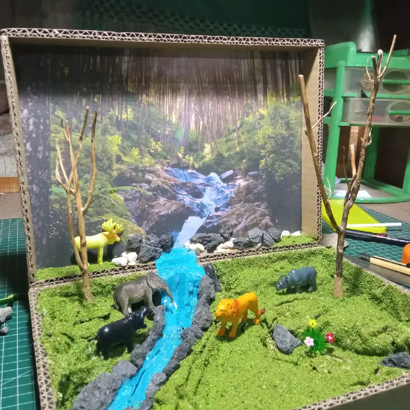 prakarya maket habitat diorama kebun binatang aquarium 30x30 7