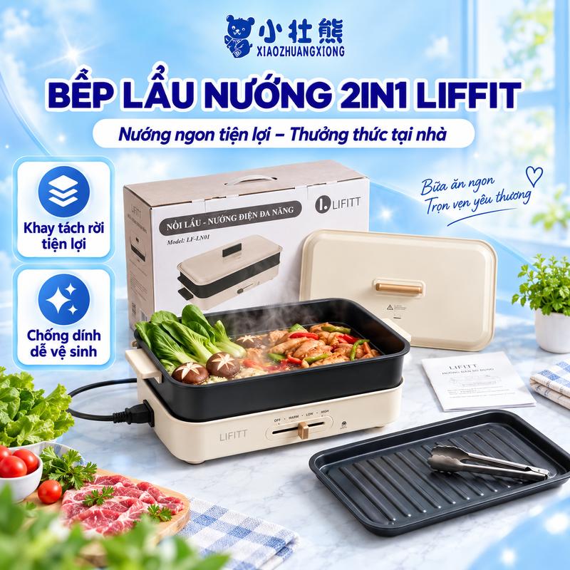 Bếp Lẩu Nướng Điện Đa Năng LIFITT, Bếp Lẩu Nướng 2in1 Dùng Cho Gia Đình, Có Khay Rời Chống Dính Rời Tiện Dụng