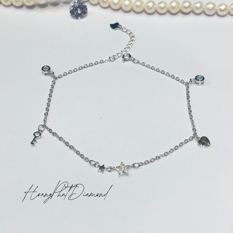    Hoàng Phát   Phụ Kiện Lắc Chân Bạc Ý 925 Chữ Cong Mảnh Mặt Ngôi Sao Chạm Tấm Tòn Ten Chìa Khoá Ổ Khoá Trái Tim Xi Kim  LC82  