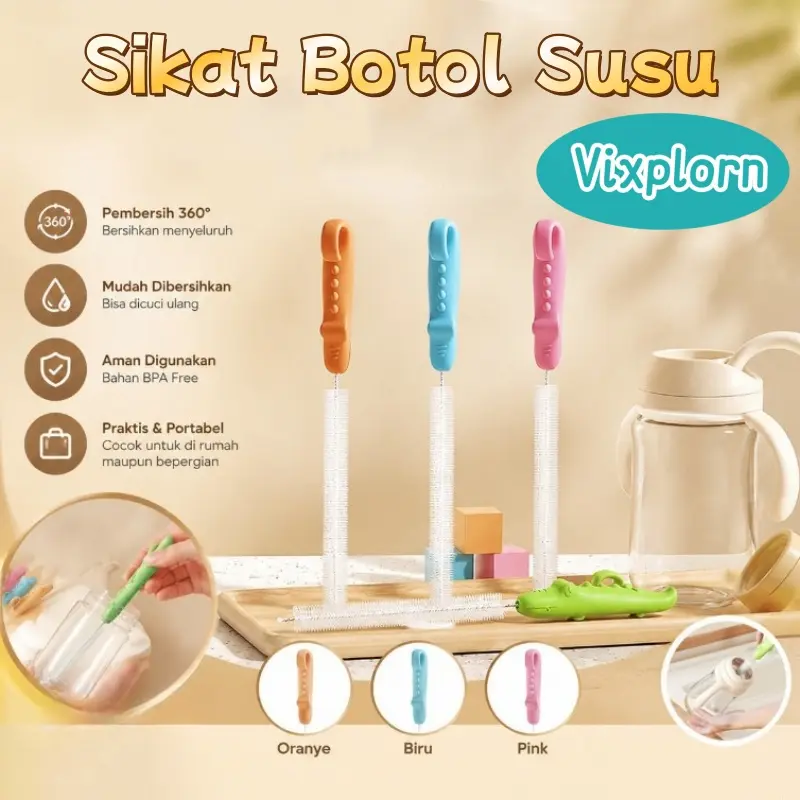 Vixplorn Sikat Pembersih Botol Sikat Botol Susu Bayi Sikat Pembersih Dot Dan Sedotan Bulu Sikat Lentur Melengkung Bebas Untuk Sterilisasi Perlengkapan Minum Bayi
