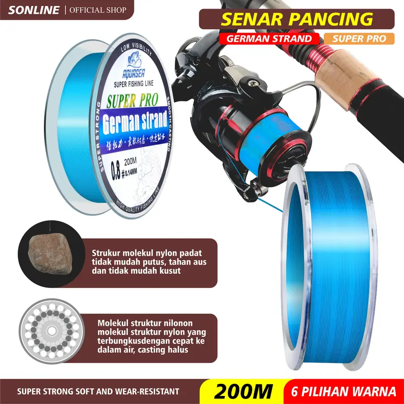 SONLINE Tali Pancing Nilon GERMANY Fishing Line 200m Joran Umpan Reel 2