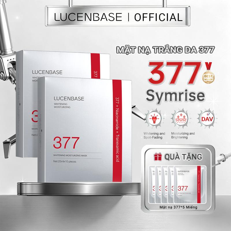 [ MUA 1 HỘP TẶNG 1 HỘP + TẶNG 5 MIẾNG]2 Hộp Mặt Nạ Giấy 377 LUCENBASE Dưỡng Ẩm, Trắng Da, Sáng Da, Mịn Da 10 Miếng/Hộp