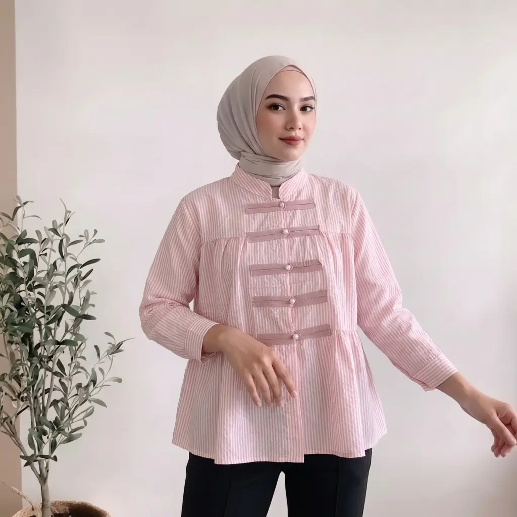 SASMITA Blouse Cheongsam Salur Lengan Panjang