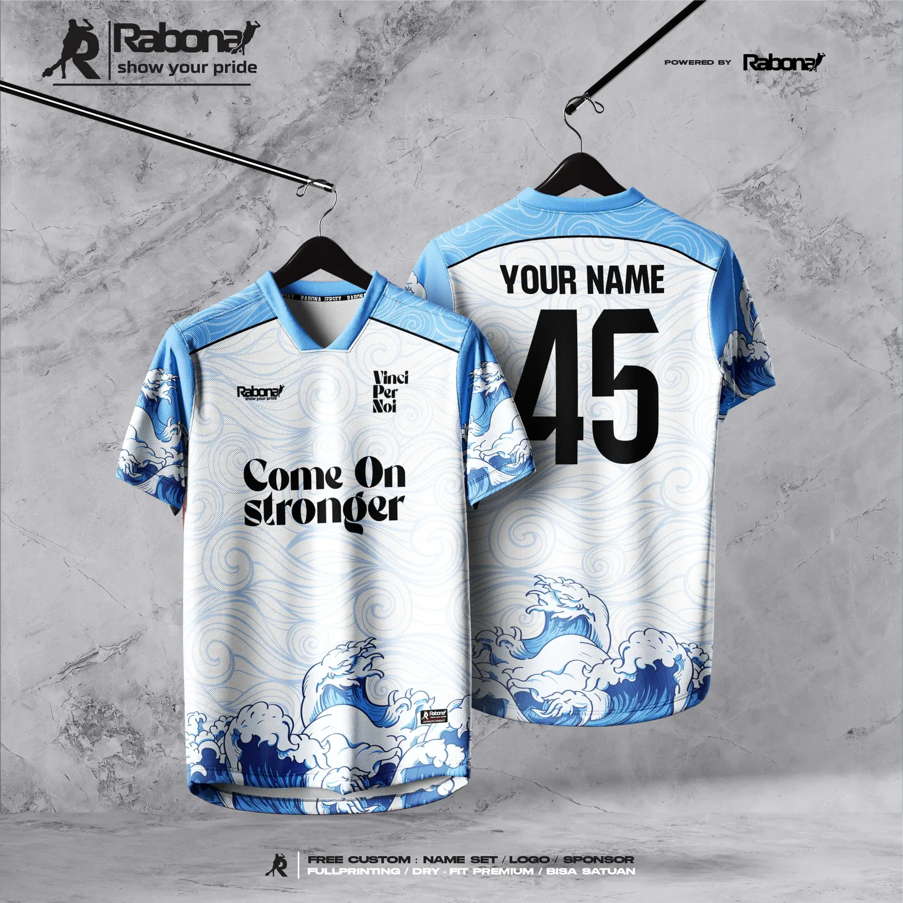 Jersey bola custom Blue wave bisa satuan