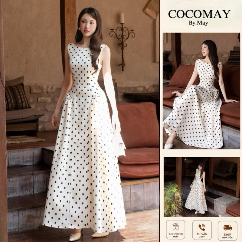 COCOMAY Đầm Maxi Chấm bi vintage tiểu thư phong cách Parisan thanh lịch Màu Chấm bi
