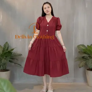 Delivia - Midi Dress Moly Button Poplin 5017-1/2