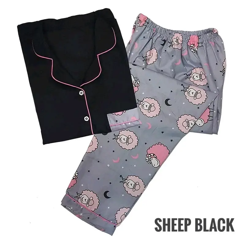 Piyama Wanita Dewasa Lengan Pendek Celana Panjang Label L Bahan Katun Lingkar Dada 102 - Baju Setelan Motif garis 5
