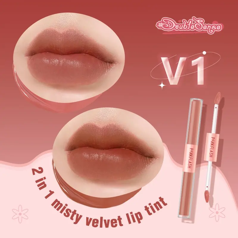 PINKFLASH 2 IN 1 Dual-ended Liquid Lipstik ombrelips Matte Velvet High Pigment Tahan lama Ombre 2
