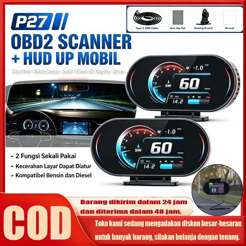 P27 PRO Car Smart Gauge OBD2 Display GPS Smart HUD Sistem Ganda Smart Gauge Kode Kesalahan Bisa Dihapus Car Layar Display Hd