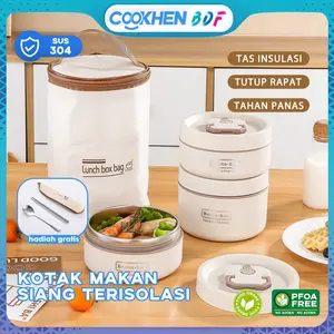 【COD】1Set Kotak Makan Siang Bento Portabel Tahan Bocor Gaya Jepang Round Stainless Lunch Box Cream Rice Container Sealed Food Box Small School Picnic Box/ Tempat Makan Bulat Krim 1040/2080ML