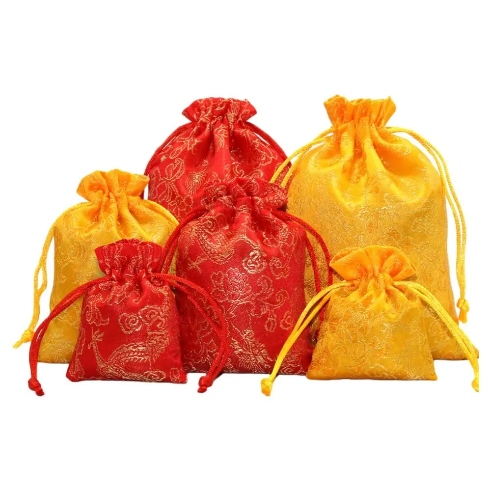 Retro Dragon Embroidery Flower Drawstring Bag Chinese Style Storage Bag Canvas Flower Handbag Animal Large Capacity Small Coin Purse Wallet Hanfu Decor