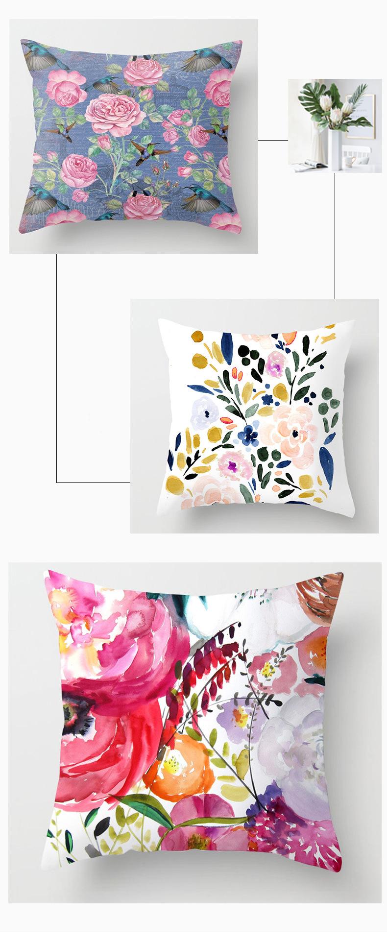 Product Introduction of Flower Design square Throw Pillow Case set Sofa Cushion Cover for Home 18x18 inch size zipper pillowcase 16