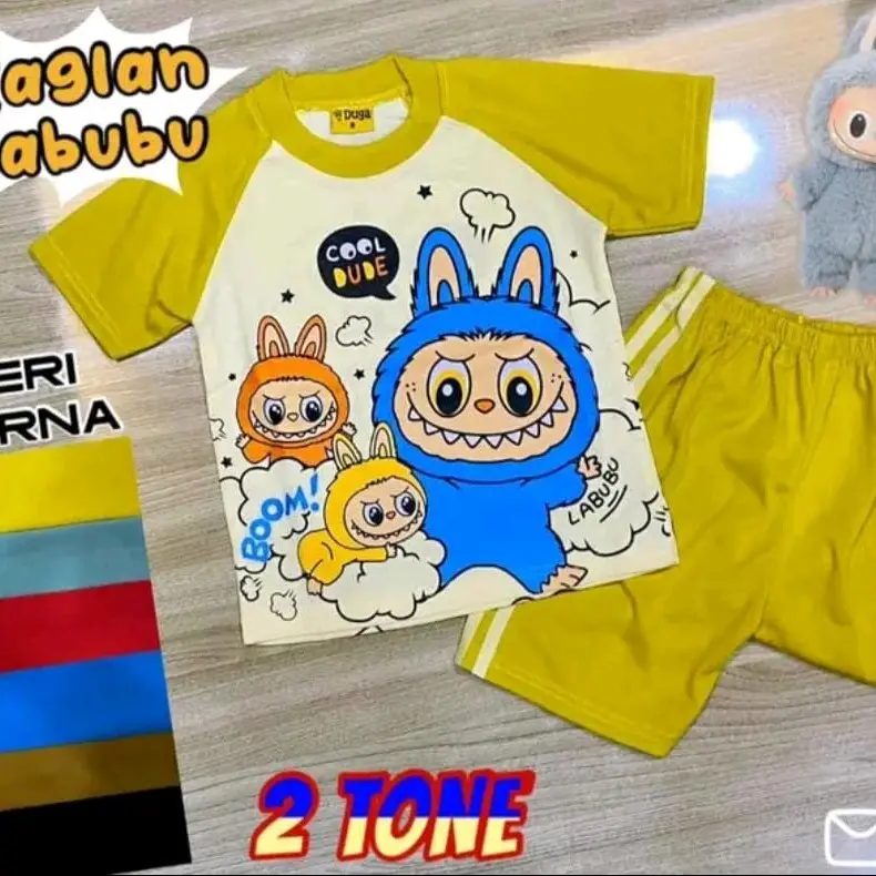 Setelan Labubu Viral Terbaru Anak Laki Laki usia 2-10 Tahun Baju Stelan Cowok labubu Katun 4