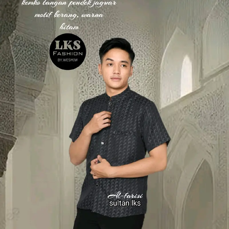 Kemko sultan jaguar tangan pendek/ Koko pria dewasa,  Motif unik juga nyaman saat di pakai kain Katun pilihan Baju Hitam Kancing Kantong Muslim Panjang 6