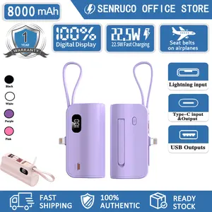 Mini Powerbank 3.0 pengisian cepat dilengkapi dengan kabel pengisian ponsel Type-C dan Lightning