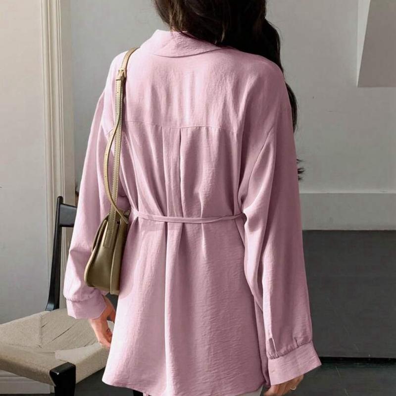 Kemeja Sakura Polos Atasan Wanita Oversize Bahan Crinkle Korean Style Terbaru kancing Panjang Baju Fit Tangan 4