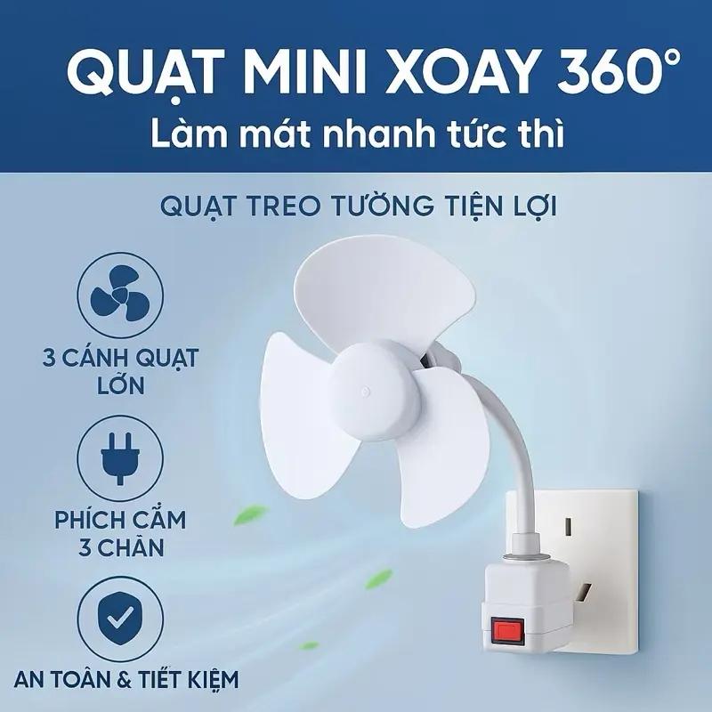 Quạt E27 Quạt Trần Mini 3 Cánh Hiện Đại Cắm điện là dùng ngay - Xoay 360° Có Phích Cắm, Dùng Cho Nhà Bếp/Phòng Tắm/Ký Túc Xá
