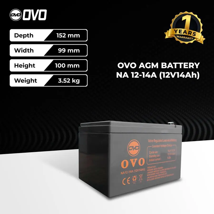 Baterai OVO 12V 14AH Aki Kering 12V 12AH Garansi 1 Tahun