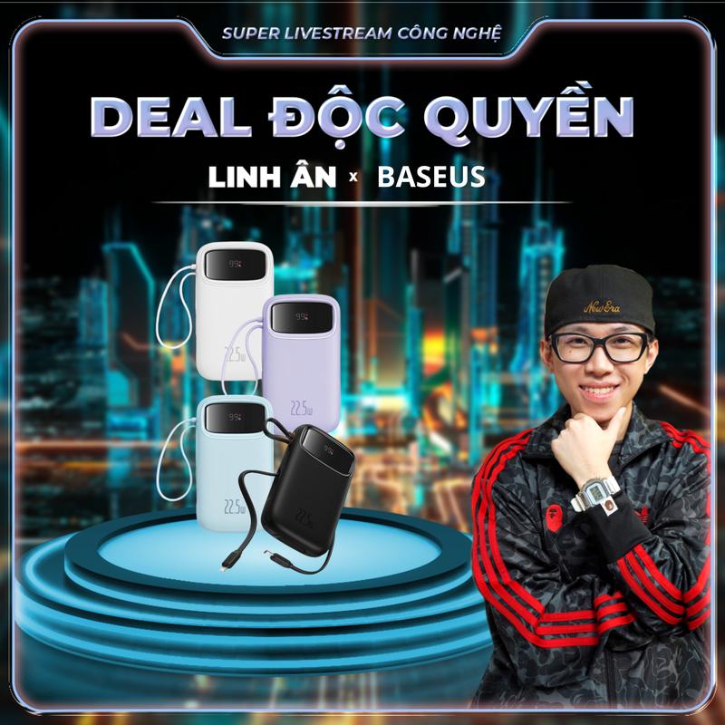 【Baseus x Linh Ân Sạc dự phòng Qpow 2 22.5W Baseus 10000mAh/20000mAh, tích hợp 2 dây sạc nhanh type C + IP, màn hình đèn LED Titan