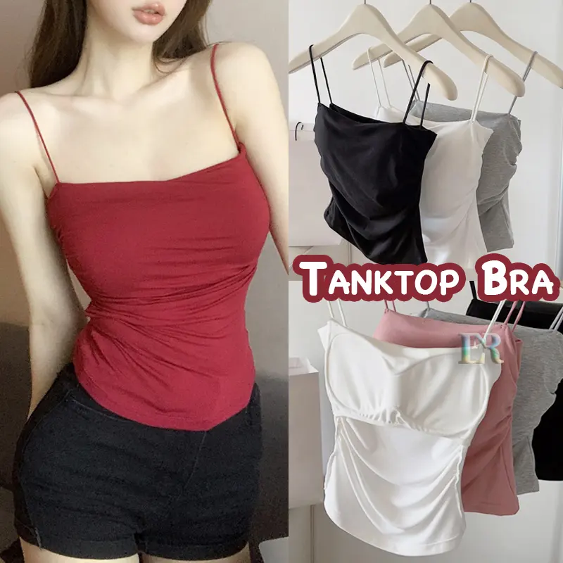 LNR Shop Lokal Premium Tanktop Serut Samping dengan Pad Bra / Cup Busa Tali Kecil untuk Wanita Dewasa Singlet Dalaman Kasual Basic Polos Kamisol Crop Tank Top Atasan Tanpa Lengan Sexy Seksi crop top pendek terbuka tanktop  viral ghiska tanktop