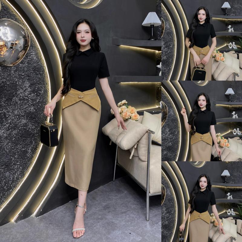 D34 - Váy Thiết Kế Evii dành cho nữ, Đầm thiết kế cổ bẻ, Peplum liền thân cách điệu dáng bút chì xuông phù hợp đi làm, đi chơi và đi dự tiệc. Có Bigsize Women Dress