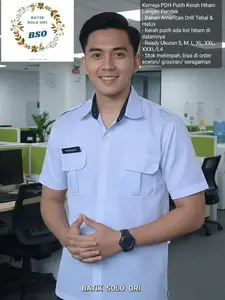 BATIK SOLO ORI Seragam PNS Kemeja PDH Pria Putih Kerah Hitam Bahan Drill Premium Nyaman Dipakai Sehari-hari Seragam PDH Putih Kerah Hitam Seragam PNS ASN PPPK Terbaru