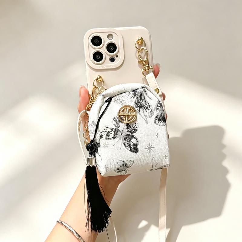 Ốp Điện Thoại túi mini dạng balo hình bướm cho OPPO Reno 16 16F 15 15F 14 14F 13 13F 12 12F 11 11F 10 7Z 8Z 8T 6Z 7 8 Pro 5F A94 Realme 5 5S 5i 6i C75 C67 C65 C63 C61 C55 C53 C51 kèm dây đeo chéo & tua rua