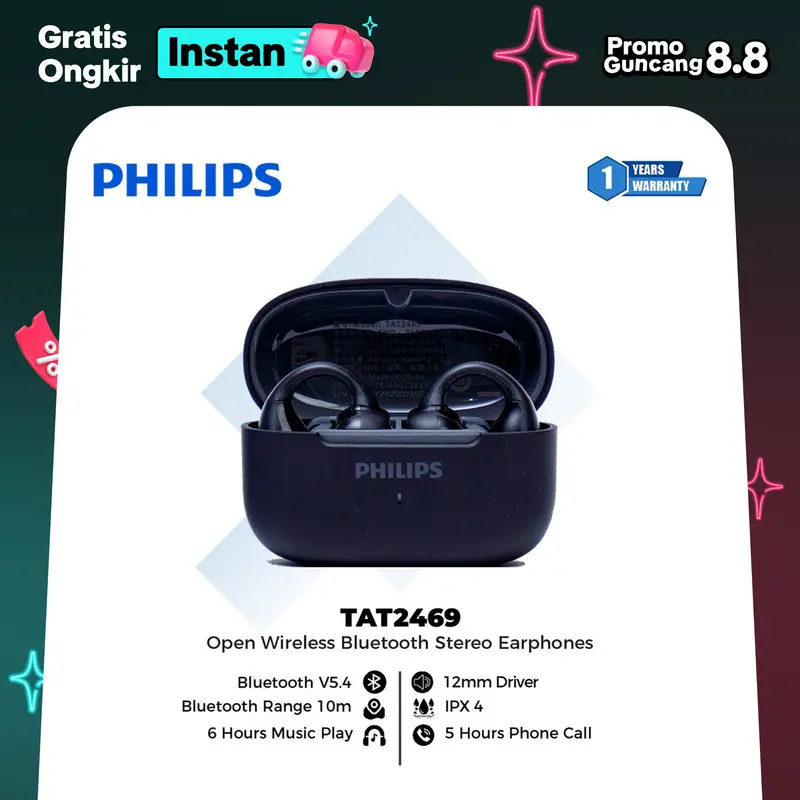 Philips TAT2469 Open Wireless Stereo Earphone Bluetooth 0