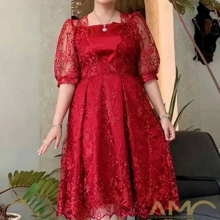 Dress Brukat Wanita Velvet Natalia Revisi Lebih Panjang - Casual Baju