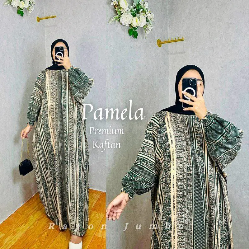 New Pamela kaftan jumbo bahan rayon busui muat sampai bb 150kg Hanya Boleh Dicuci Dengan Tangan Brown gami skaf 4