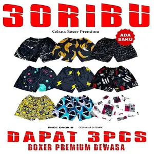 Paket 3 PCS Celana Pendek Boxer Kekinian Motif Viral | Adem & Nyaman | Cewek & Cowok