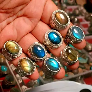 Cincin Batu Labrador Blue n Yellow Dim 16mm-18mm Ring Alpaka Super Original